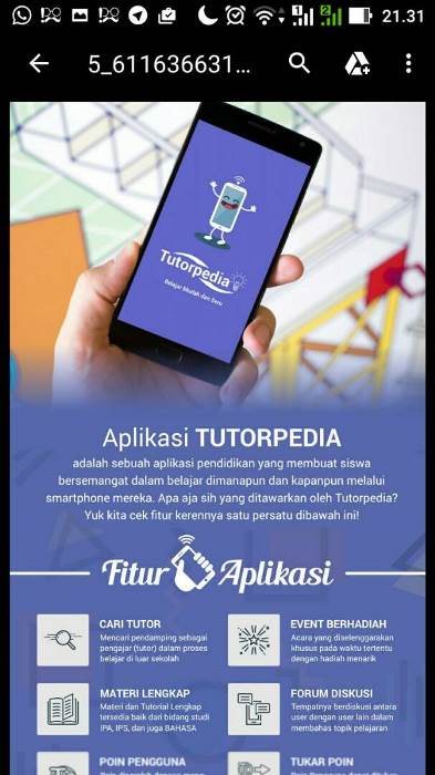 Tutorpedia berbasis android dibuat oleh Prabowo Wahyu Sudarno, Tommy Wahyu Yudialim, Ahmad Fauzi Wibowo, dan Komang Ary Tebuana. Dikembangkan di bawah bimbingan Guntur Budi Herwanto, S. Kom., M. Cs.