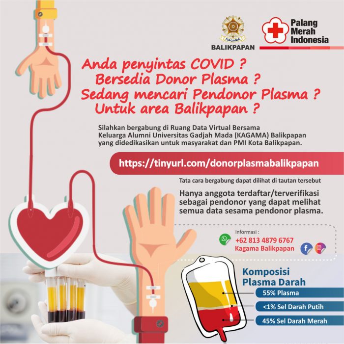 KAGAMA Balikpapan menyediakan bank data pendonor plasma konvalesen dan tabung oksigen gratis. Foto: KAGAMA Balikpapan