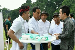 Sebelum memulai acara, Presiden berjalan mengelilingi halaman belakang Istana, serta mengunjungi sejumlah stan. (Foto: Machmudin)