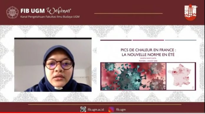 Kandidat Doktor University of Poitiers, Prancis, Sandya Rani Yunita bercerita tentang penanganan Covid-19 di Prancis. Foto: Ist
